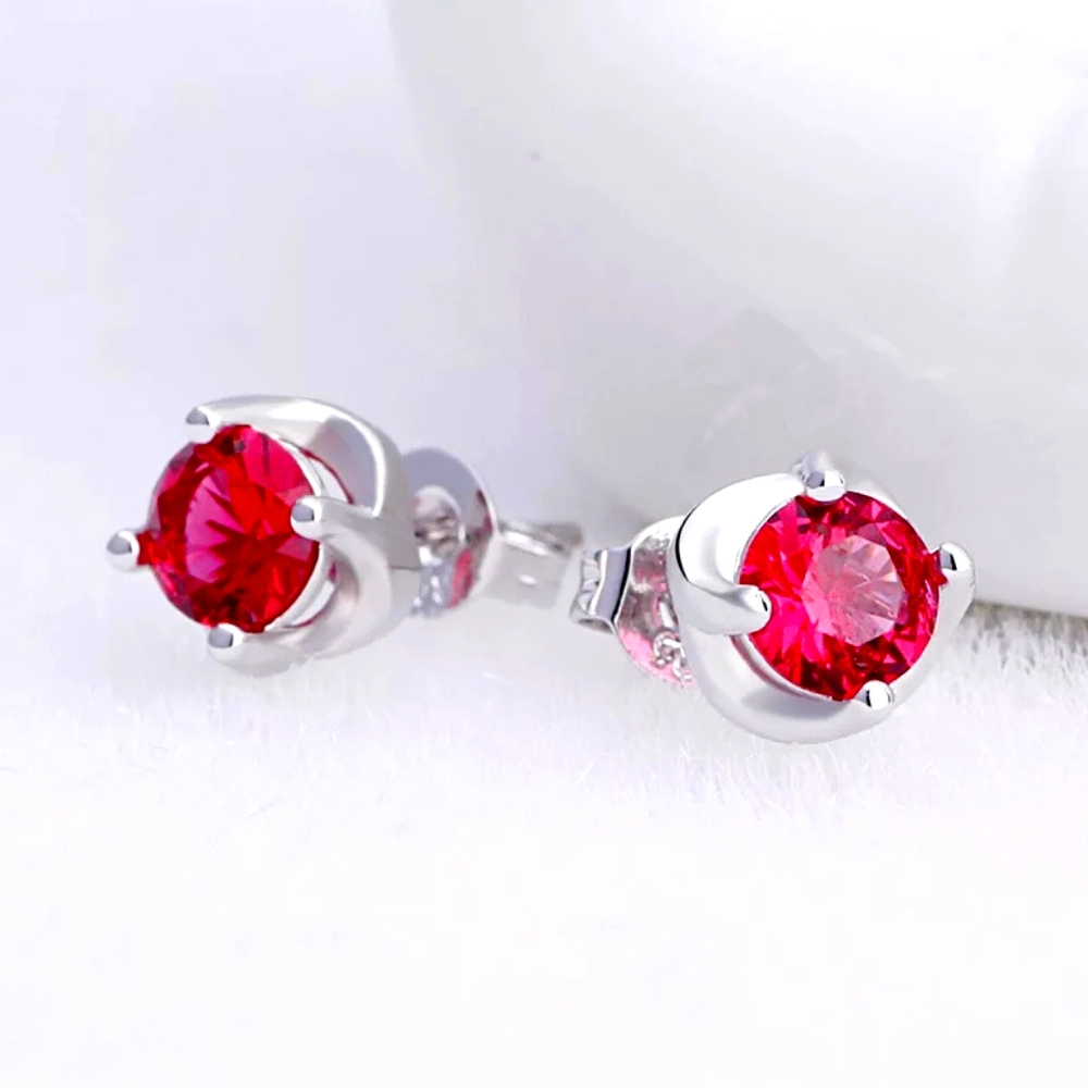 NEW 925 Silver Round Pink Sapphire Stud Earrings - Picture 4 of 12
